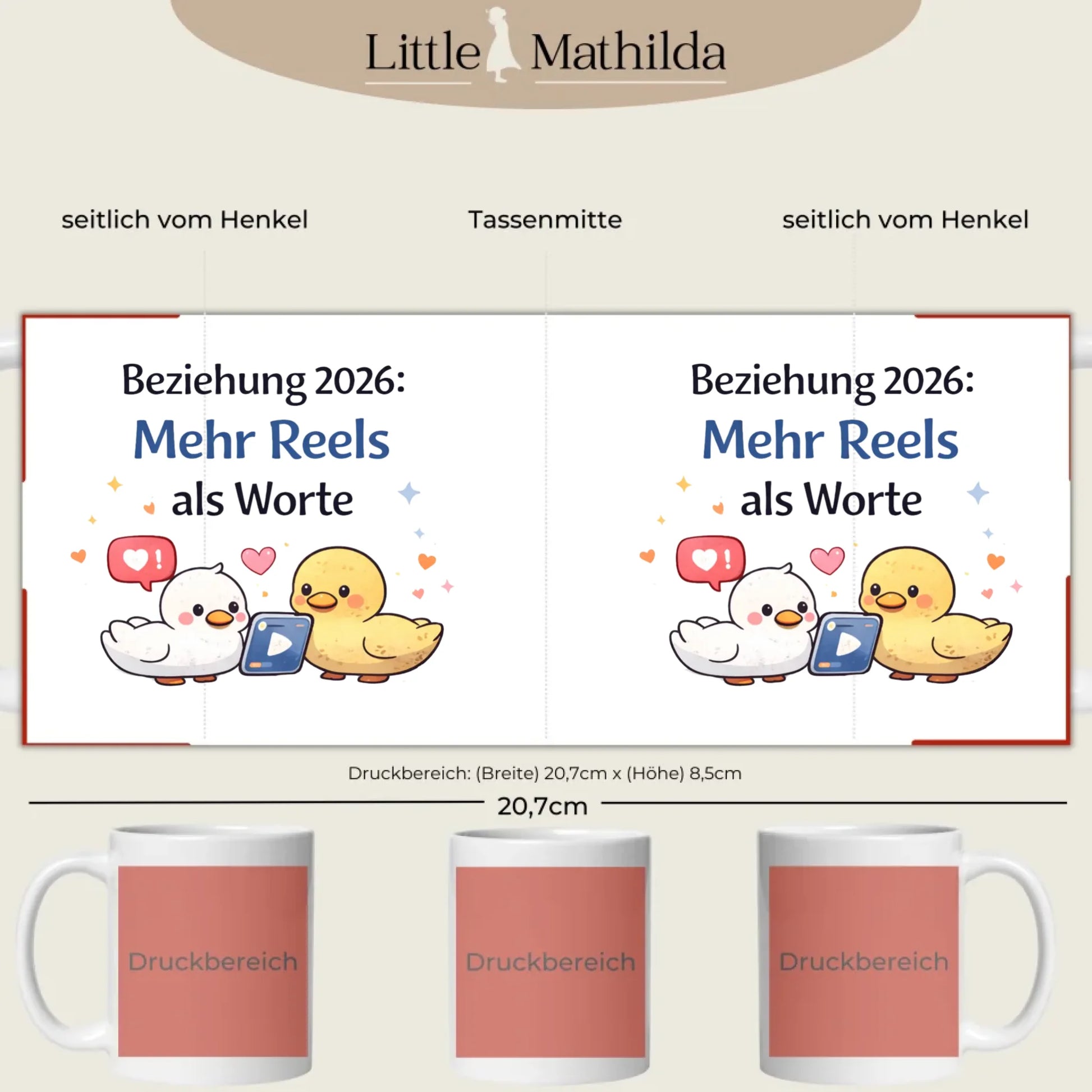 Personalisierte Keramik Tasse Druckbereich 360 Grad