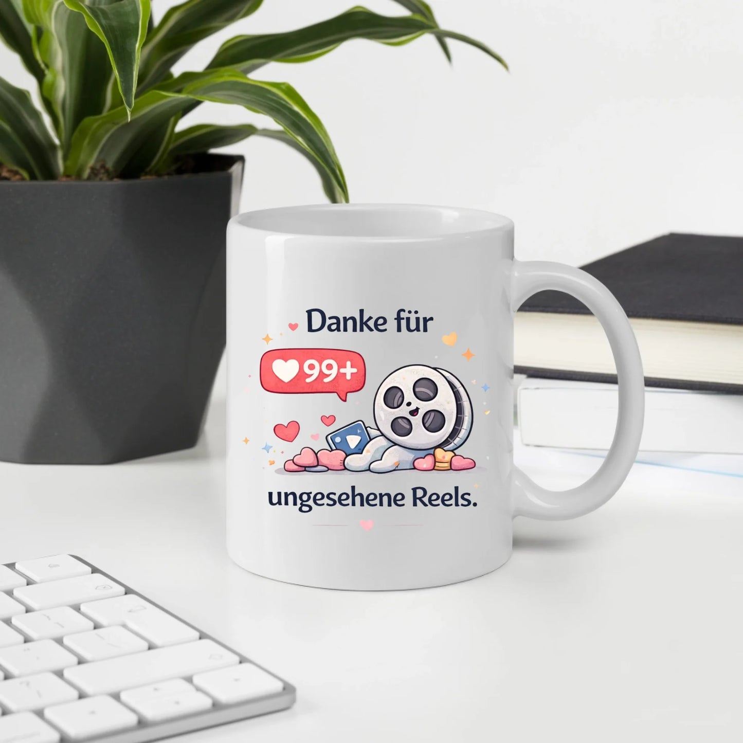 Kaffeetasse Tasse mit Spruch: Danke für 99+ ungesehene Reels