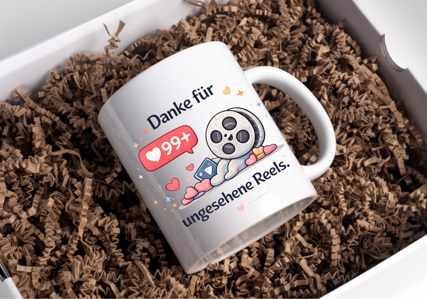 Kaffeetasse Tasse mit Spruch: Danke für 99+ ungesehene Reels