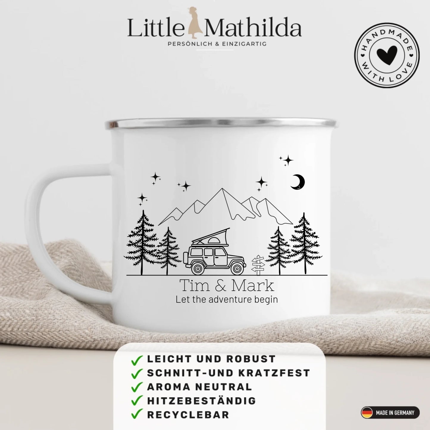 Emaille Camping Tasse Offroad mit Dachzelt