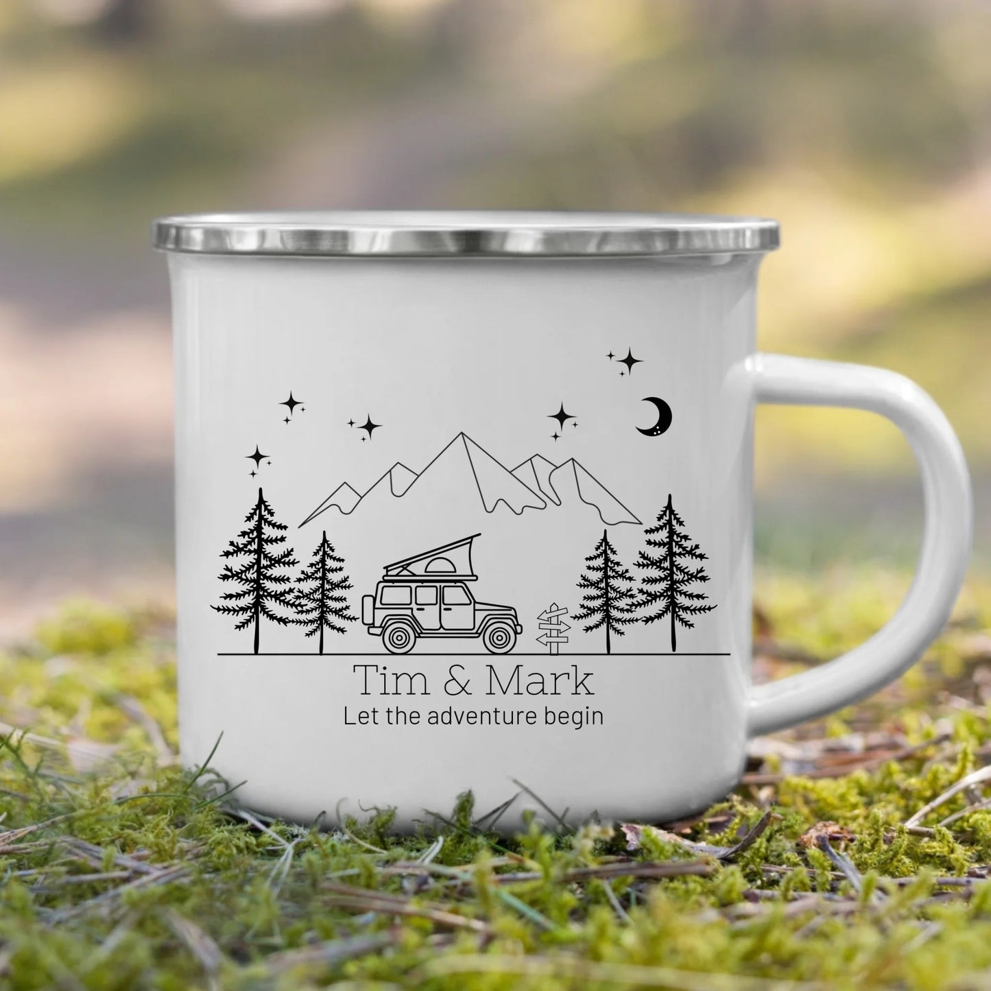 Emaille Camping Tasse Offroad mit Dachzelt