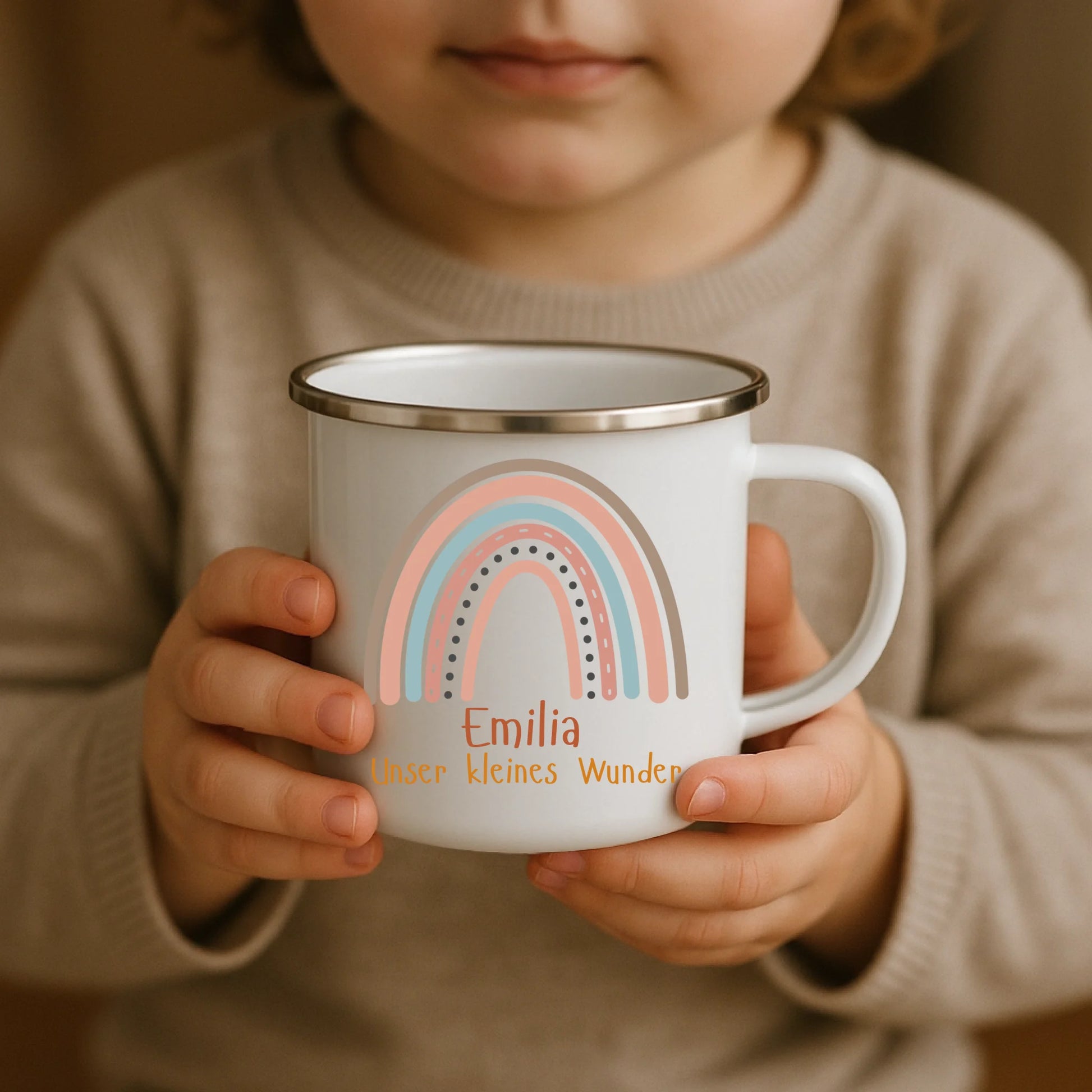 Emaille Kindertasse mit Namen von Little Mathilda – kratzfest, bruchsicher und recyclebar, ideal für den Alltag mit Kindern