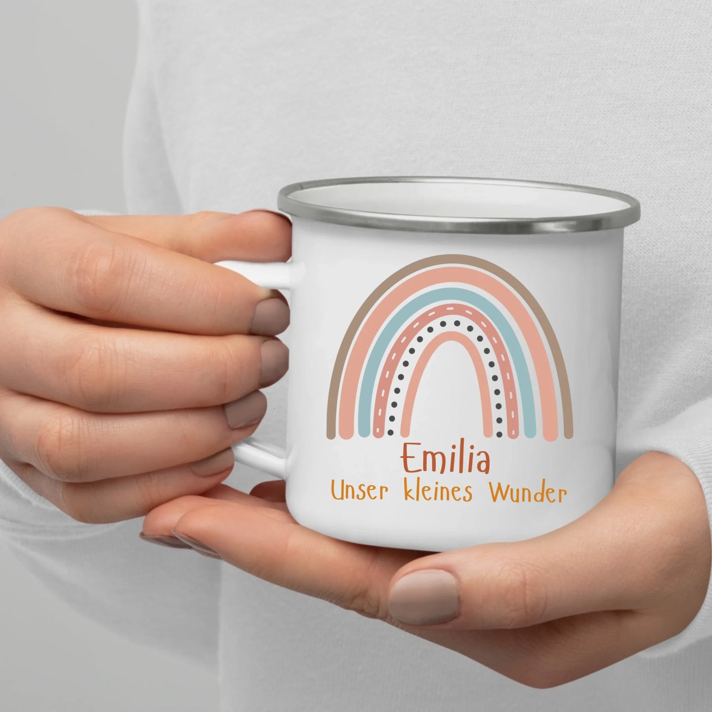 Emaille Kindertasse mit Henkel – bruchsicherer Kinderbecher mit Namen, ideal als Geschenk im Herbst