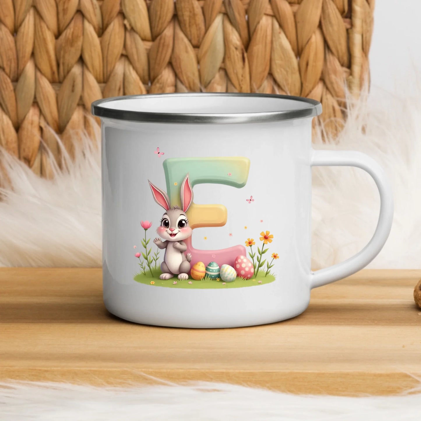 Kratzfeste Emaille Kindertasse mit Henkel – bruchsicherer Kinderbecher mit Namen und nachhaltiger Emaille-Beschichtung