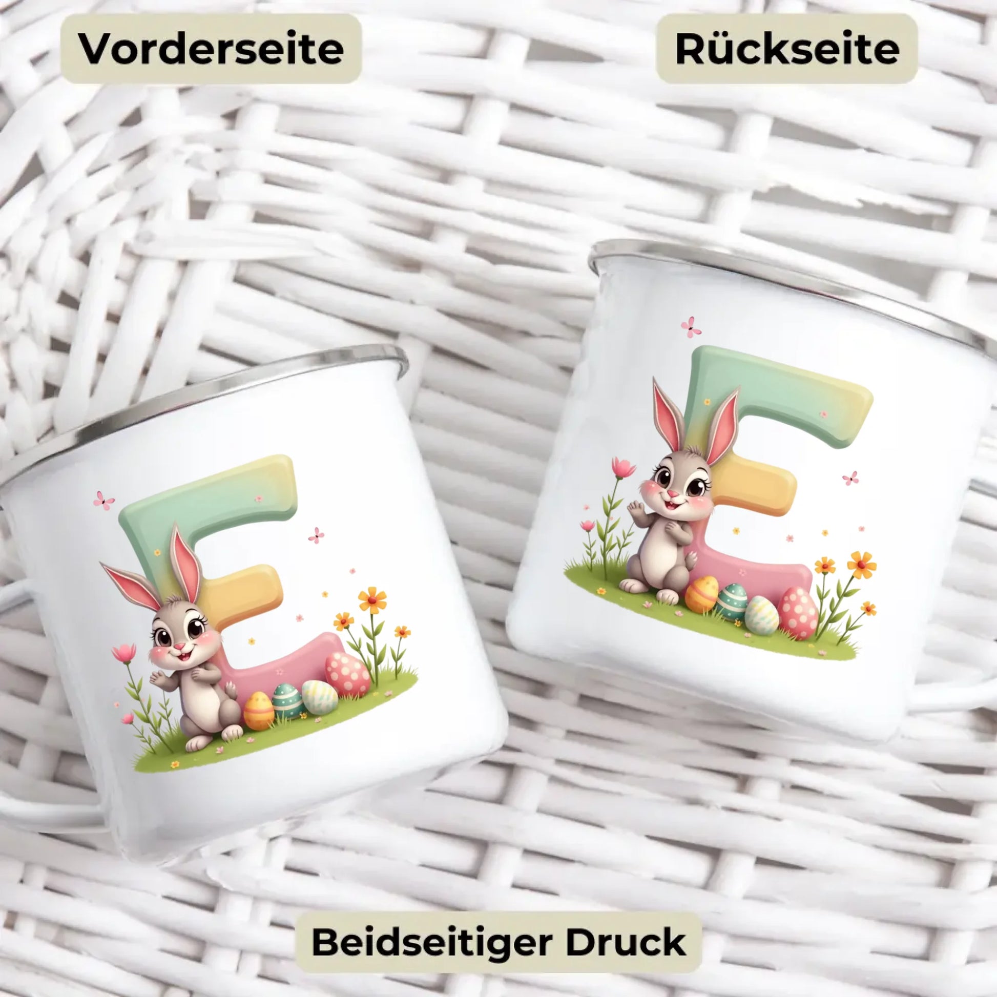 Emaille Kindertasse mit Namen und Tiermotiv – personalisierte Tasse für Kinder zum Frühstück oder Kindergarten