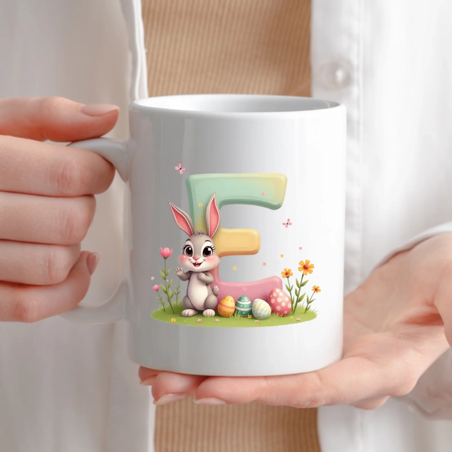 Personalisierte Oster Tasse für Kinder mit Wunschbuchstaben – Süßer Osterhase