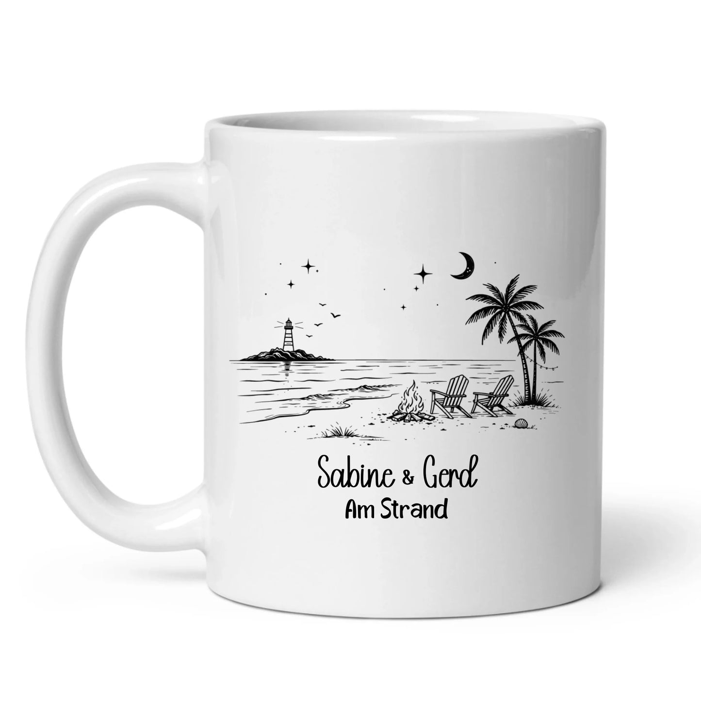 Personalisierte Emaille Camping Tasse am Strand