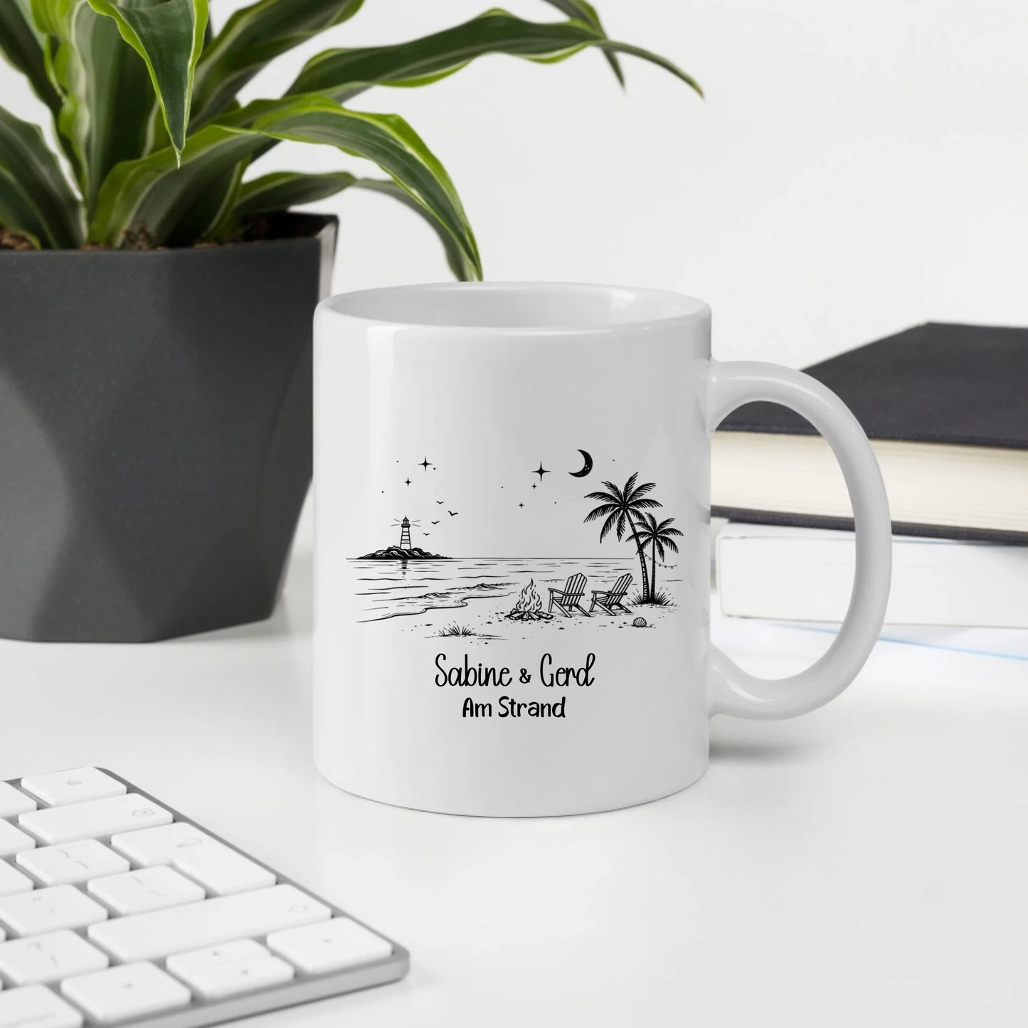 Personalisierte Emaille Camping Tasse am Strand
