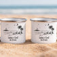 Personalisierte Emaille Camping Tasse im Sand