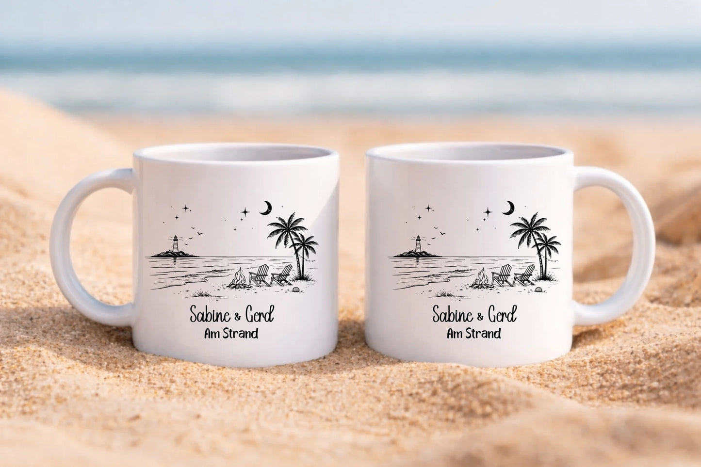 Personalisierte Keramik tasse am Strand