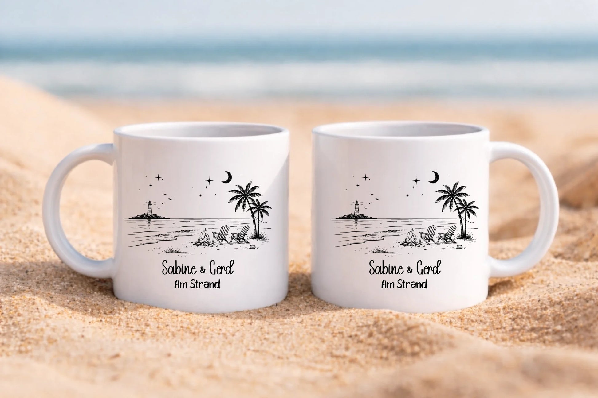 Personalisierte Keramik tasse am Strand