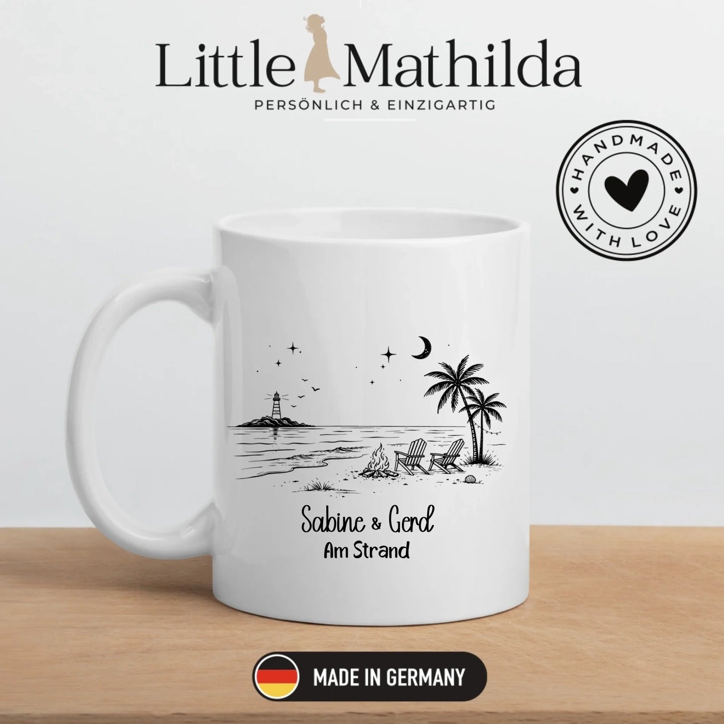 Personalisierte Emaille Camping Tasse am Strand