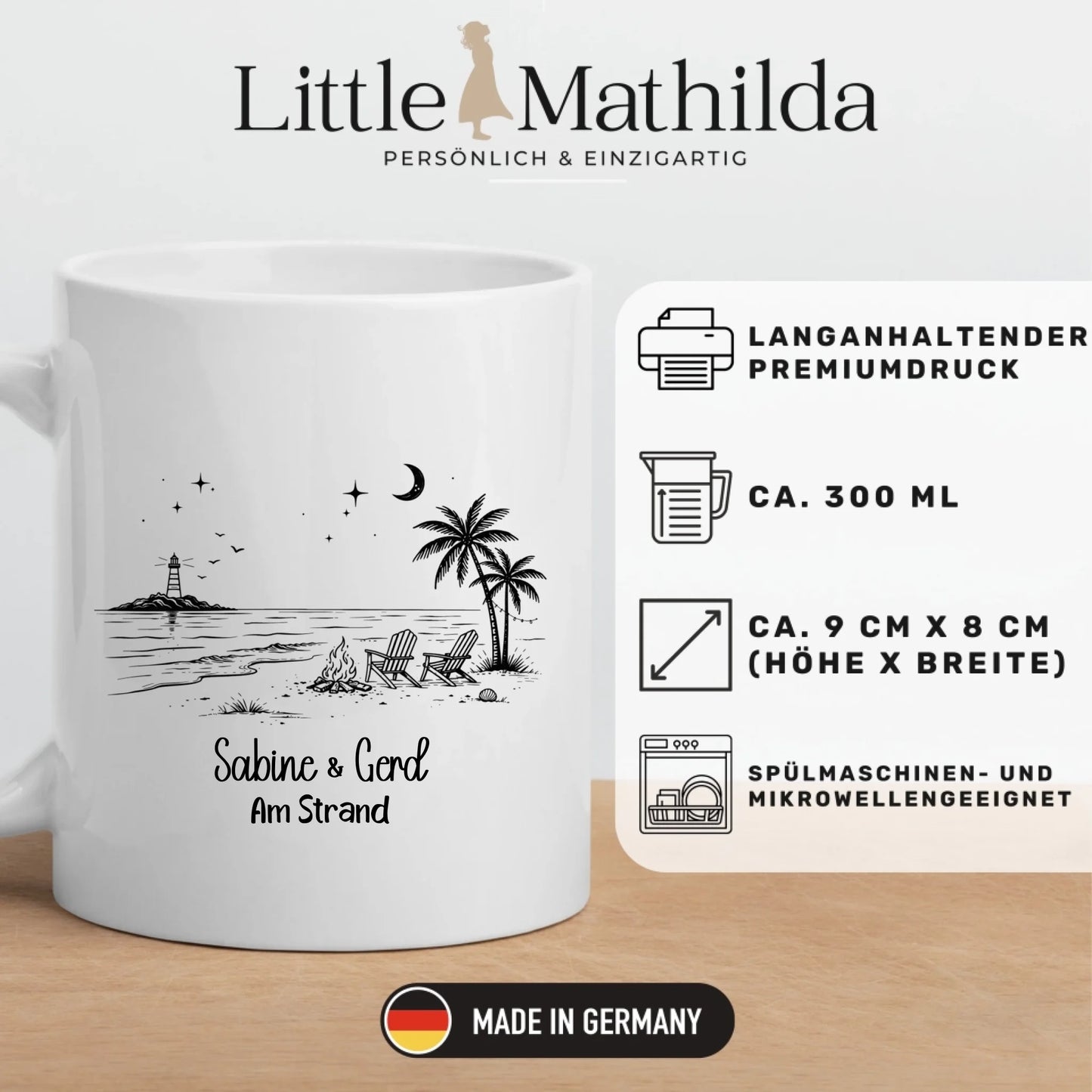 Personalisierte Emaille Camping Tasse am Strand