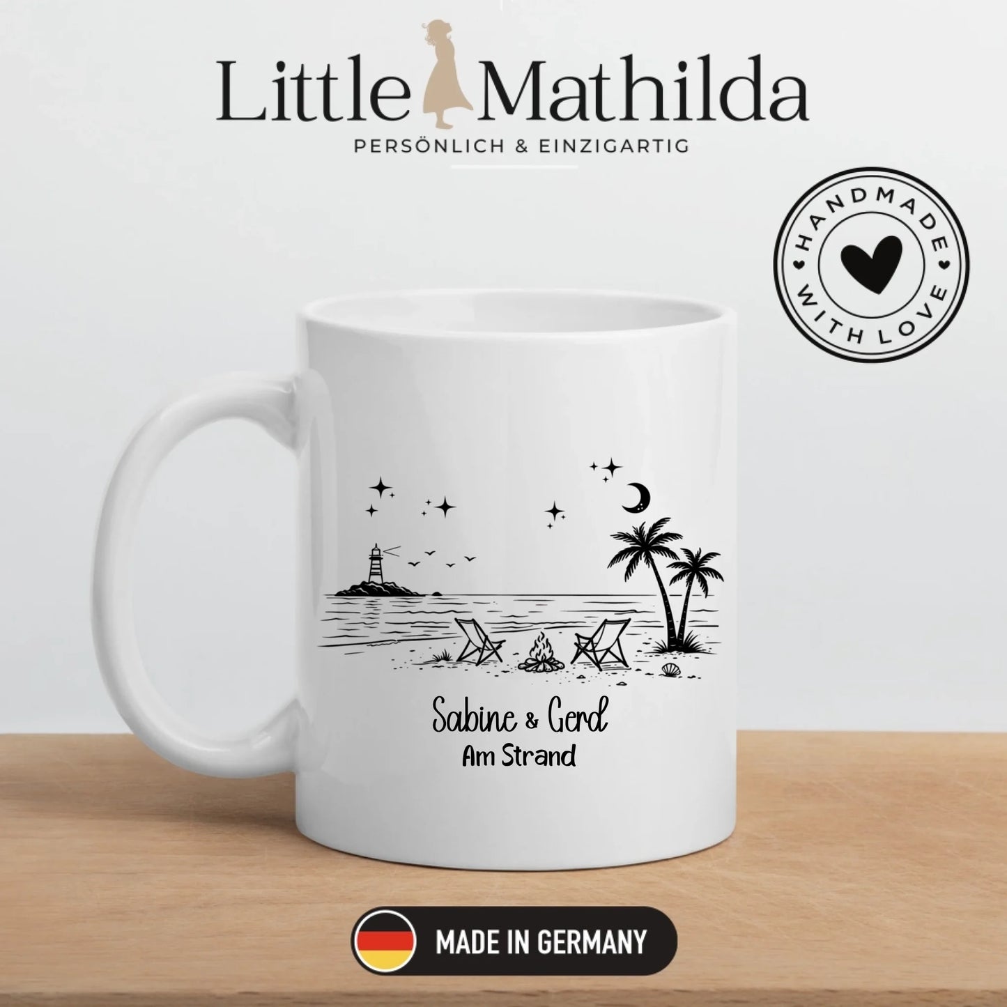 Personalisierte Emaille Camping Tasse Strandnacht am Lagerfeuer