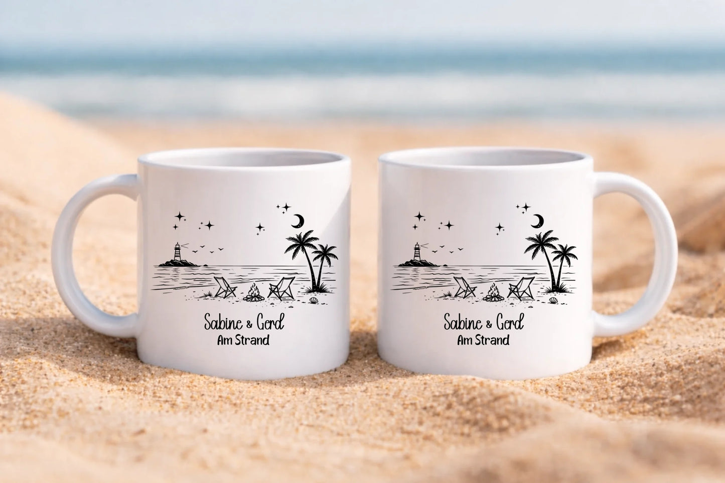 Personalisierte Keramik tasse am Strand