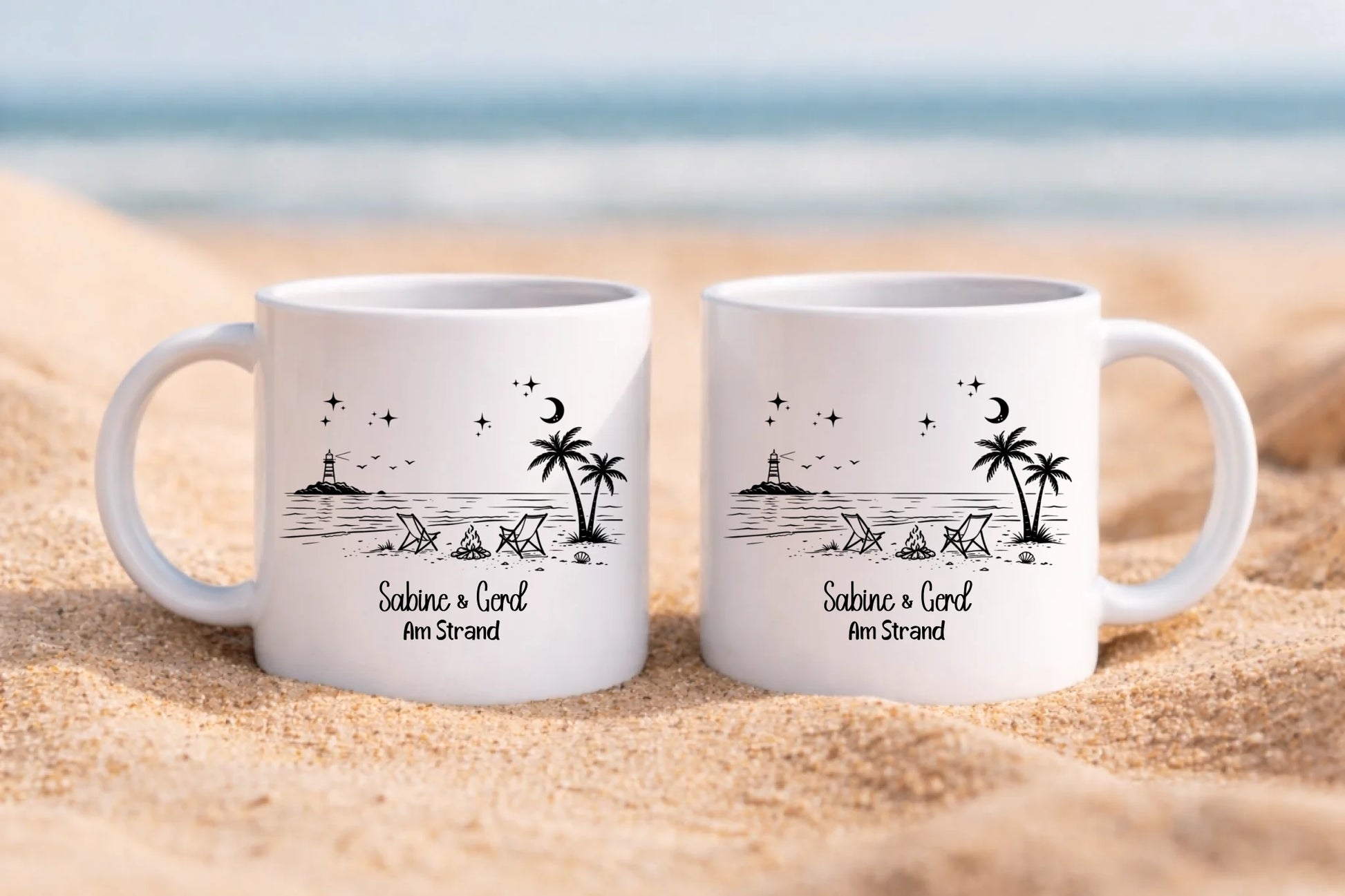 Personalisierte Keramik tasse am Strand