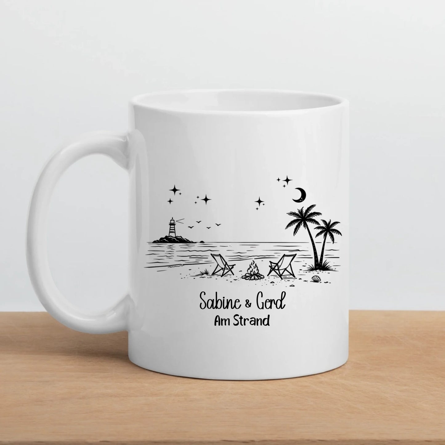 Personalisierte Emaille Camping Tasse Strandnacht am Lagerfeuer