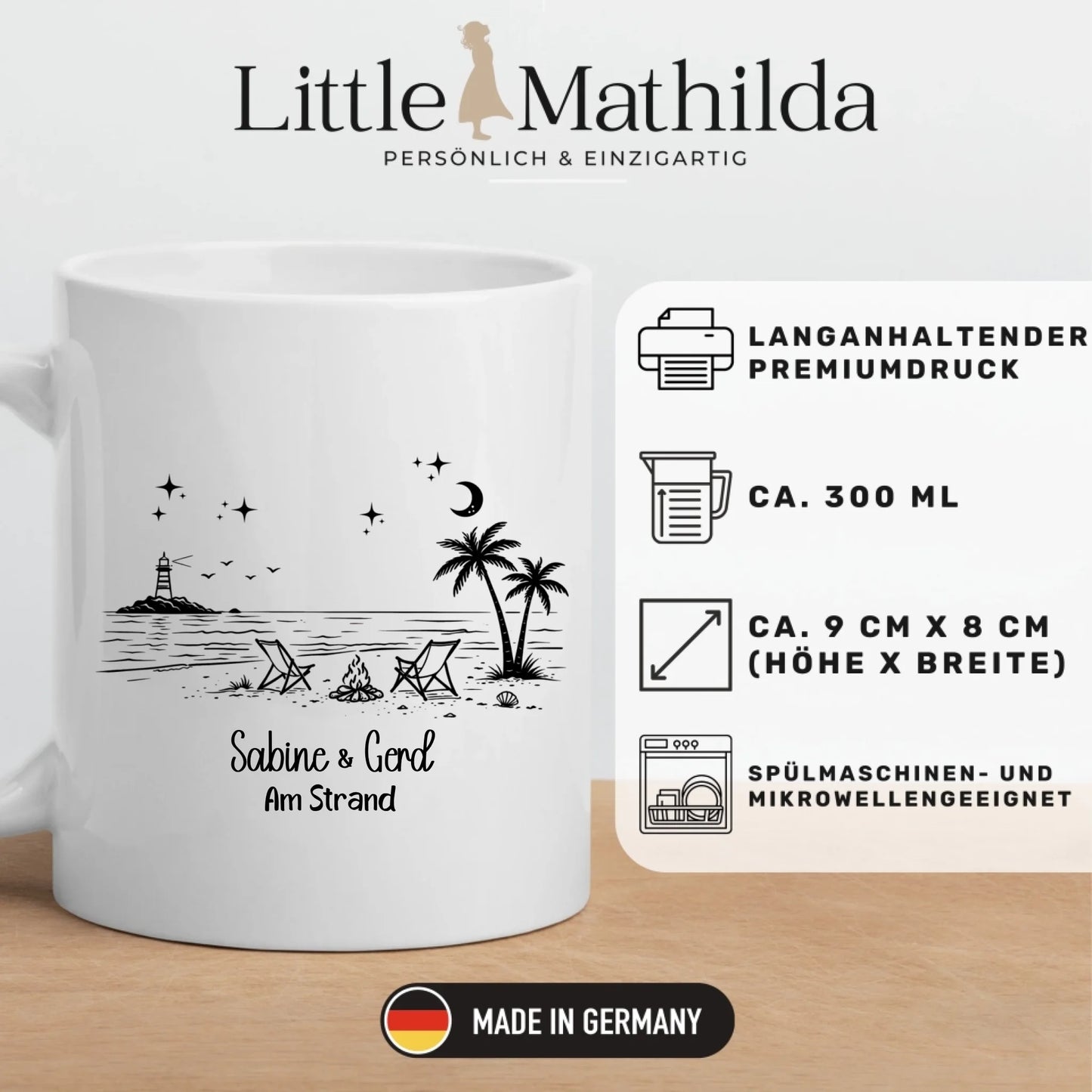 Personalisierte Emaille Camping Tasse Strandnacht am Lagerfeuer