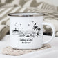Personalisierte Emaille Camping Tasse Strandnacht am Lagerfeuer
