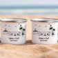 Personalisierte Emaille Camping Tasse im Sand