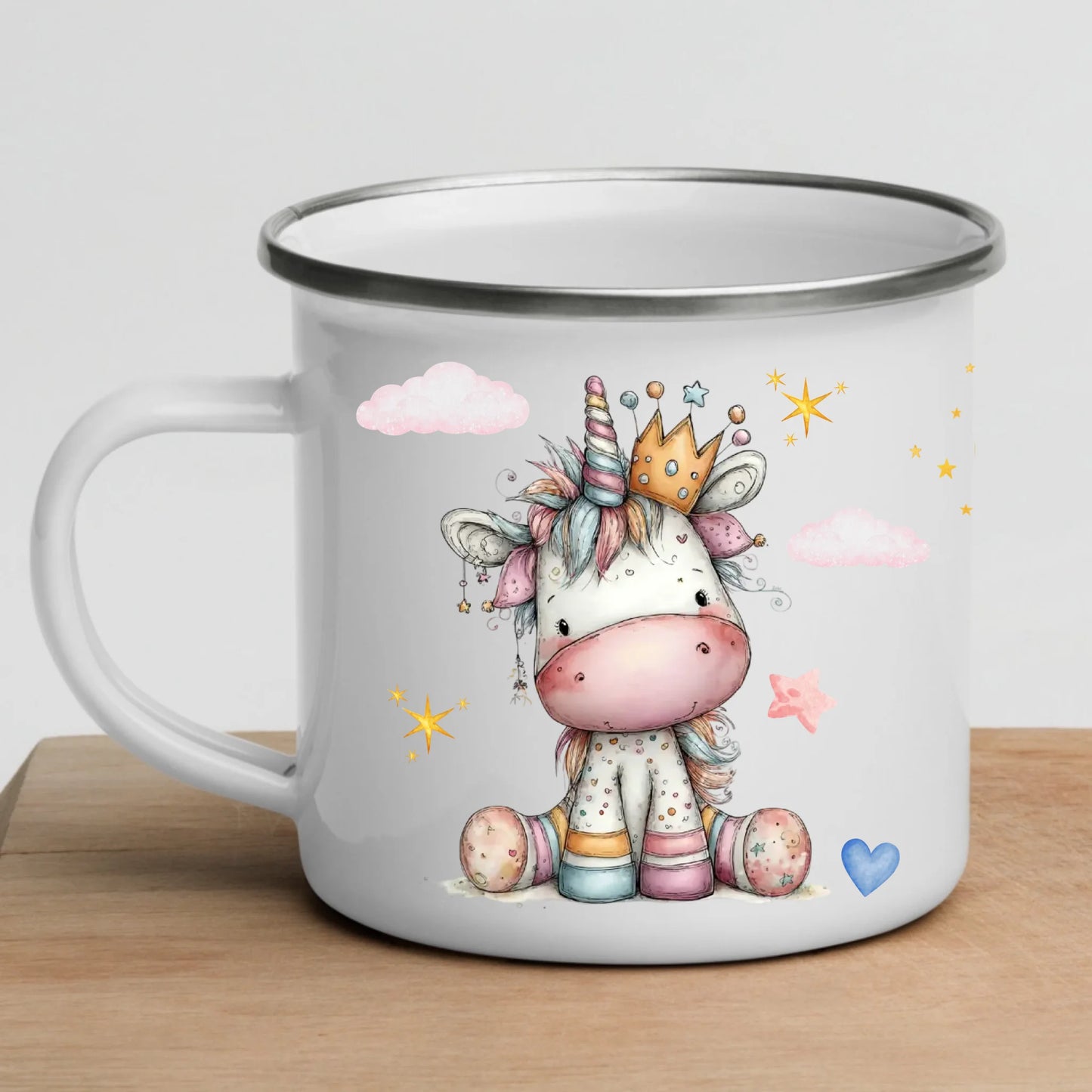 Personalisierte Emaille Kindertasse mit Namen von Little Mathilda – bruchsicherer Kinderbecher aus Emaille mit Henkel
