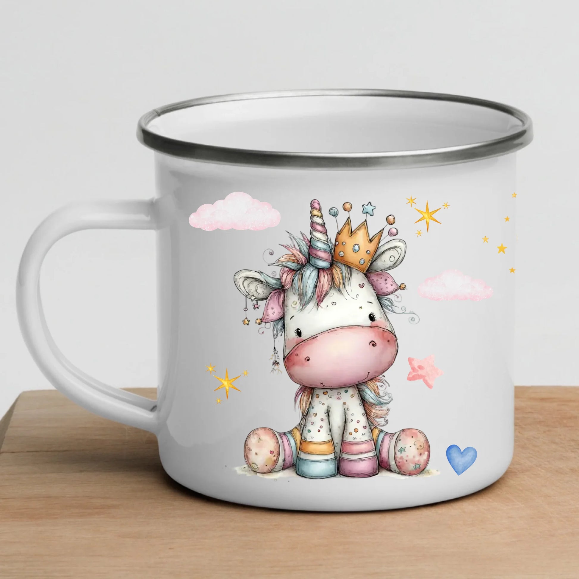 Personalisierte Emaille Kindertasse mit Namen von Little Mathilda – bruchsicherer Kinderbecher aus Emaille mit Henkel
