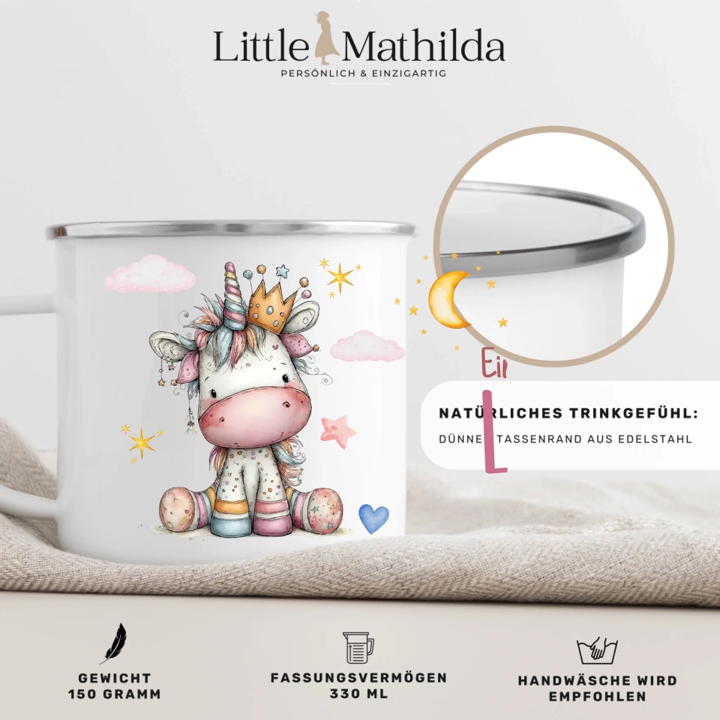 Individuell bedruckte Kindertasse mit Foto – personalisierte Emaille Tasse für Kinder von Little Mathilda