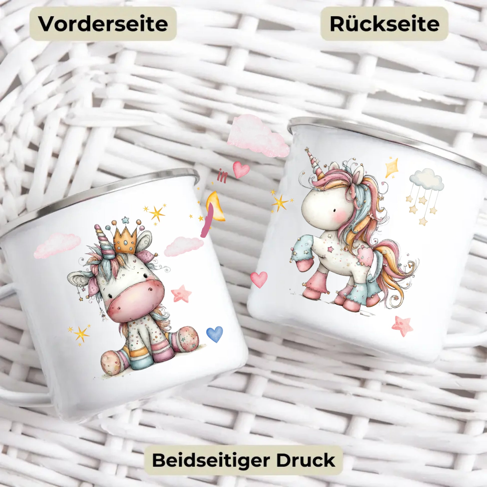 Emaille Kindertasse mit Namen und Tiermotiv – personalisierte Tasse für Kinder zum Frühstück oder Kindergarten
