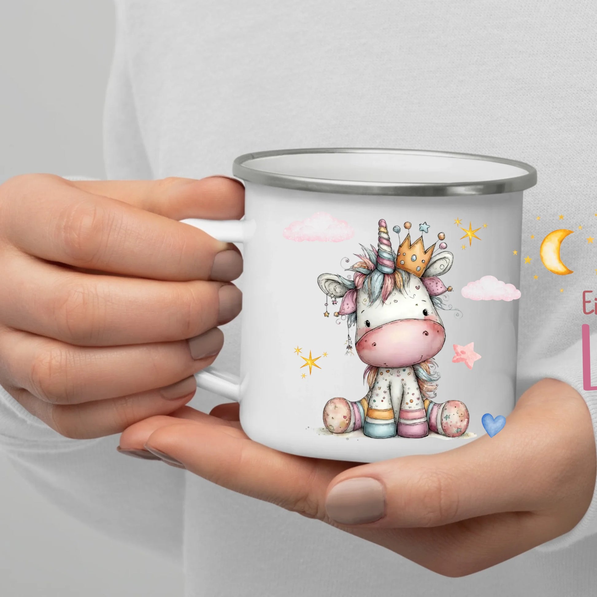 Emaille Kindertasse mit Henkel – bruchsicherer Kinderbecher mit Namen, ideal als Geschenk im Herbst