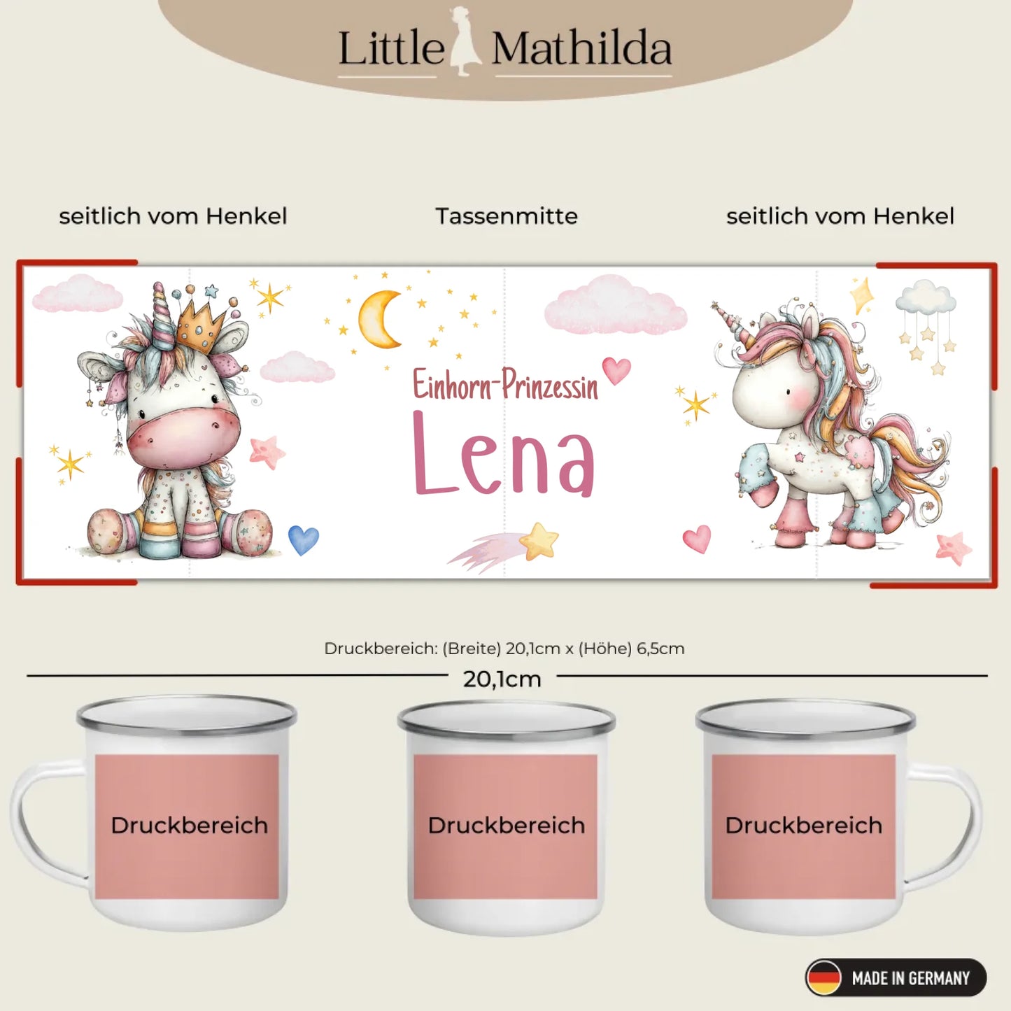 Kindertasse Weihnachten – liebevoll personalisierte Emaille Tasse mit Namen und winterlichem Design von Little Mathilda