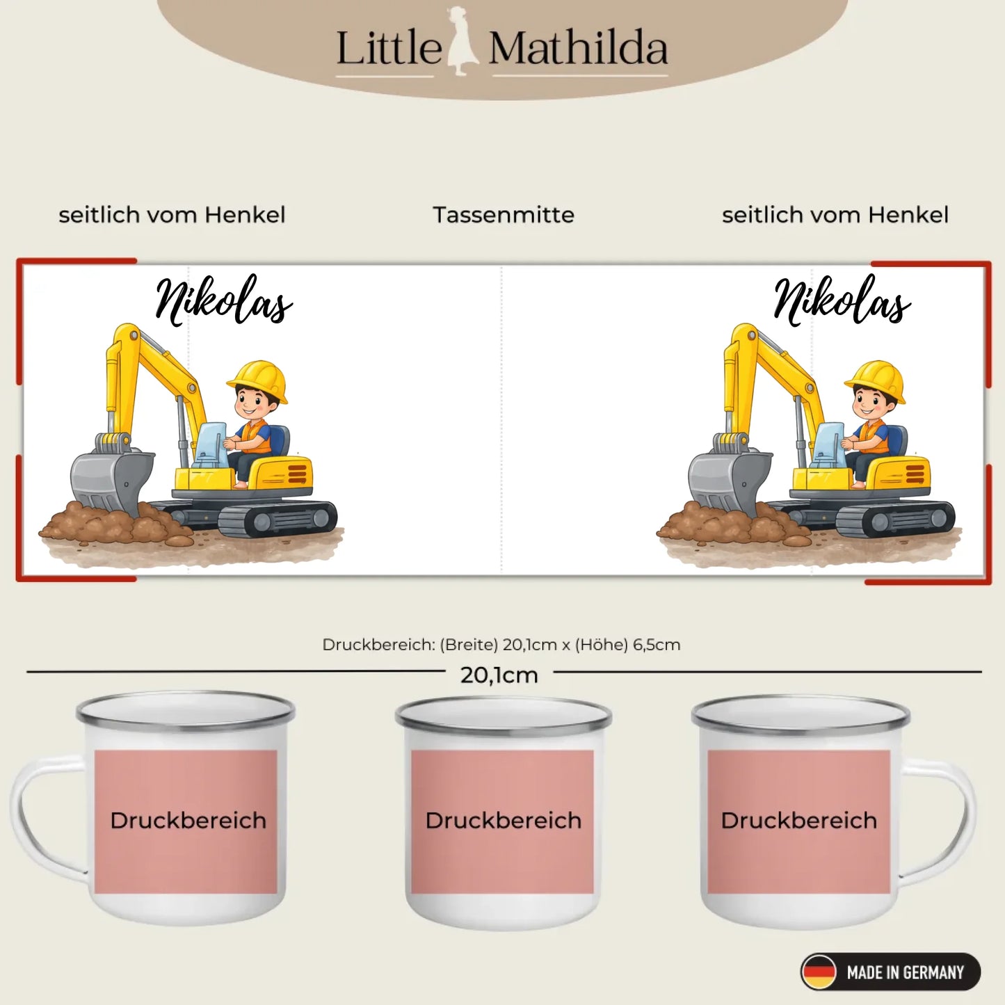 Kindertasse Weihnachten – liebevoll personalisierte Emaille Tasse mit Namen und winterlichem Design von Little Mathilda