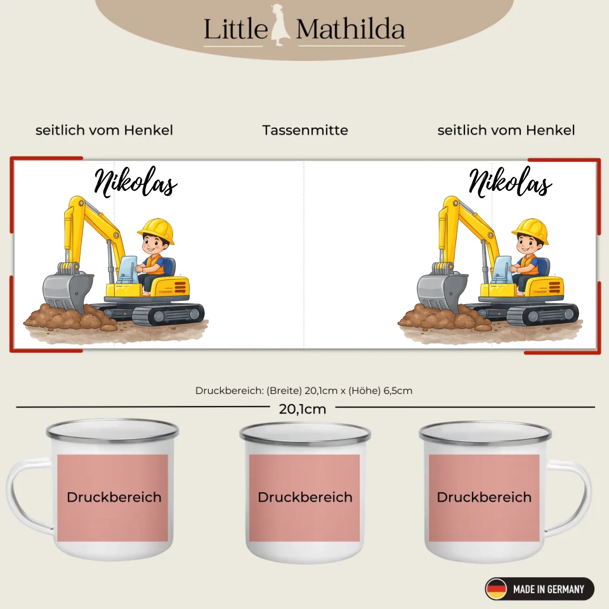 Kindertasse Weihnachten – liebevoll personalisierte Emaille Tasse mit Namen und winterlichem Design von Little Mathilda
