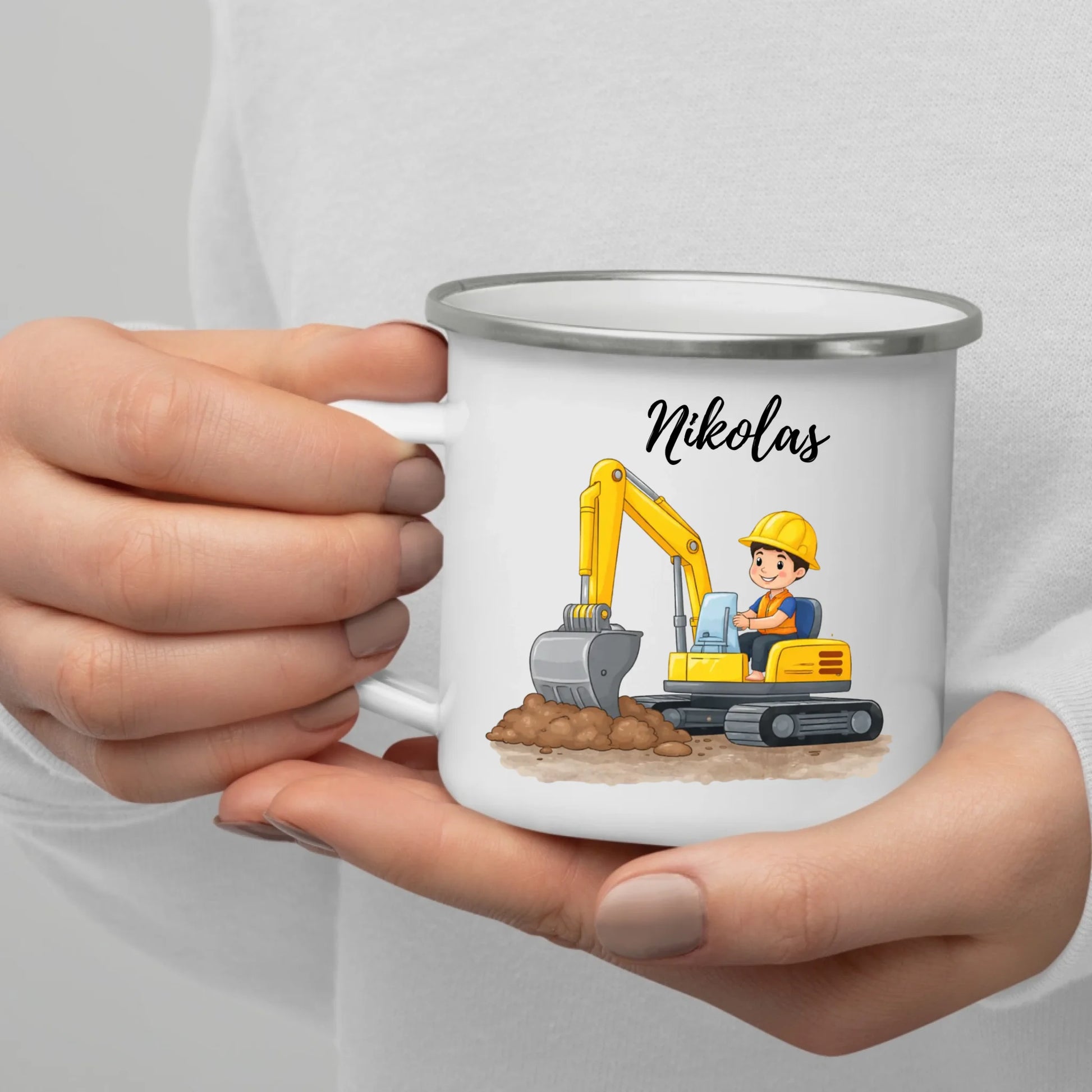 Emaille Kindertasse mit Henkel – bruchsicherer Kinderbecher mit Namen, ideal als Geschenk im Herbst