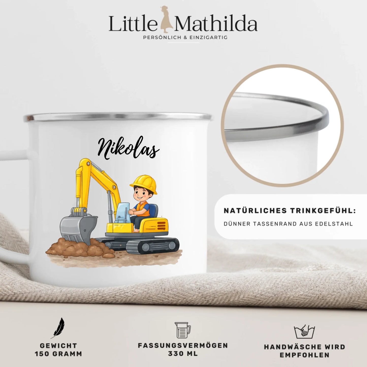 Individuell bedruckte Kindertasse mit Foto – personalisierte Emaille Tasse für Kinder von Little Mathilda