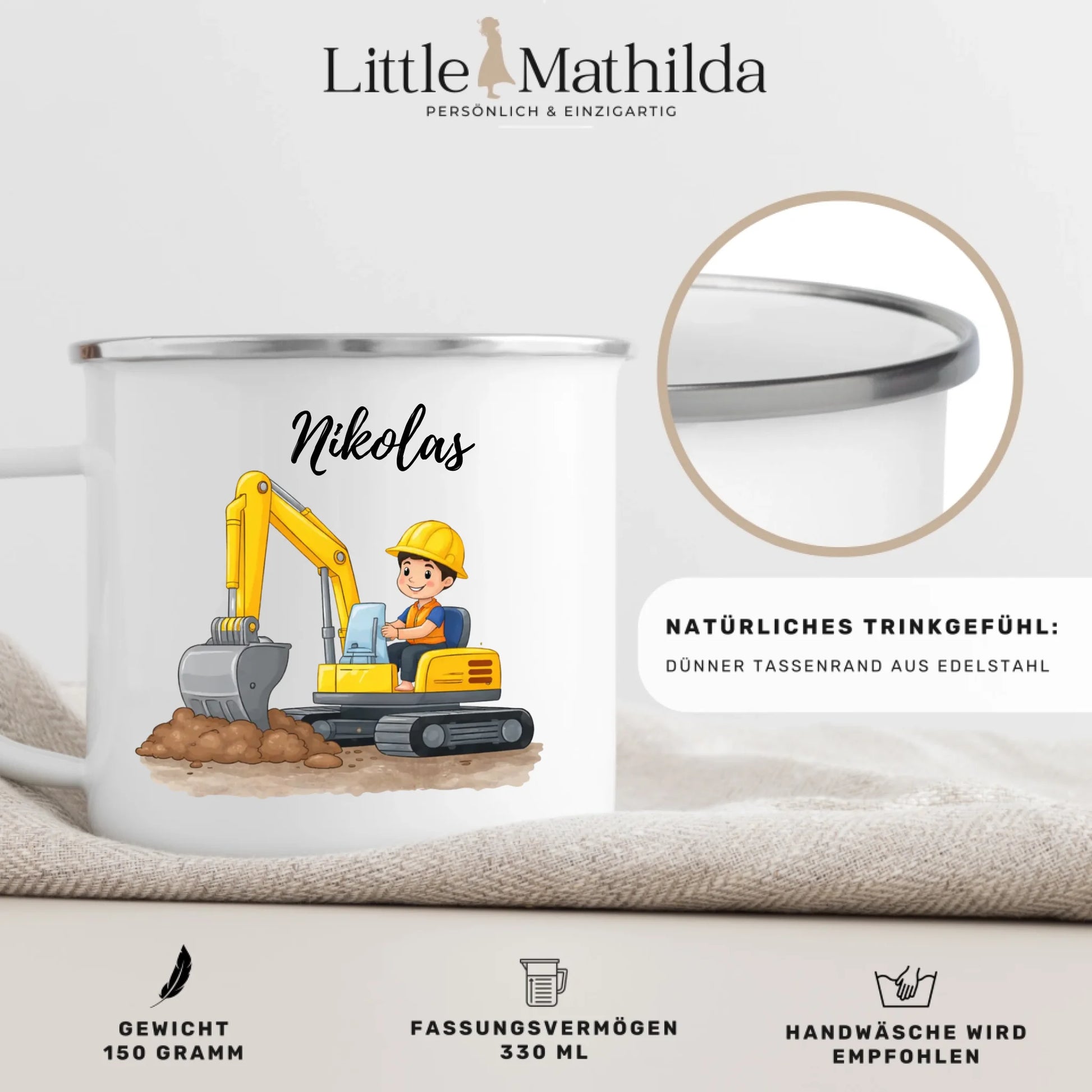 Individuell bedruckte Kindertasse mit Foto – personalisierte Emaille Tasse für Kinder von Little Mathilda
