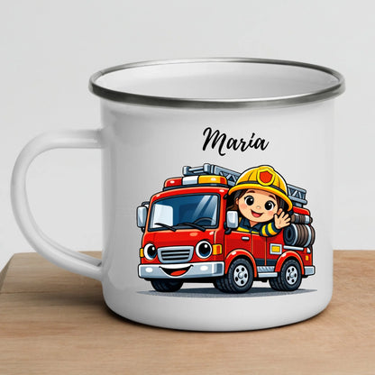 Personalisierte Emaille Kindertasse mit Namen von Little Mathilda – bruchsicherer Kinderbecher aus Emaille mit Henkel