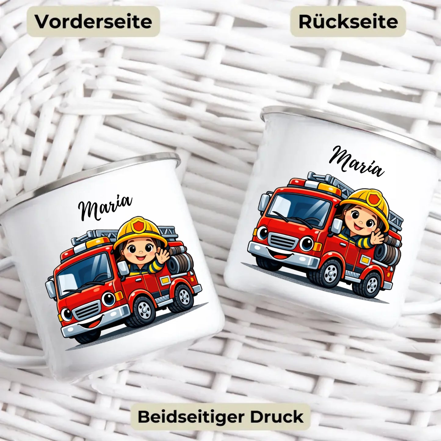 Emaille Kindertasse mit Namen und Tiermotiv – personalisierte Tasse für Kinder zum Frühstück oder Kindergarten