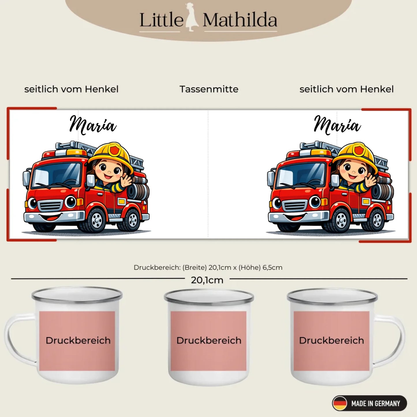 Kindertasse Weihnachten – liebevoll personalisierte Emaille Tasse mit Namen und winterlichem Design von Little Mathilda