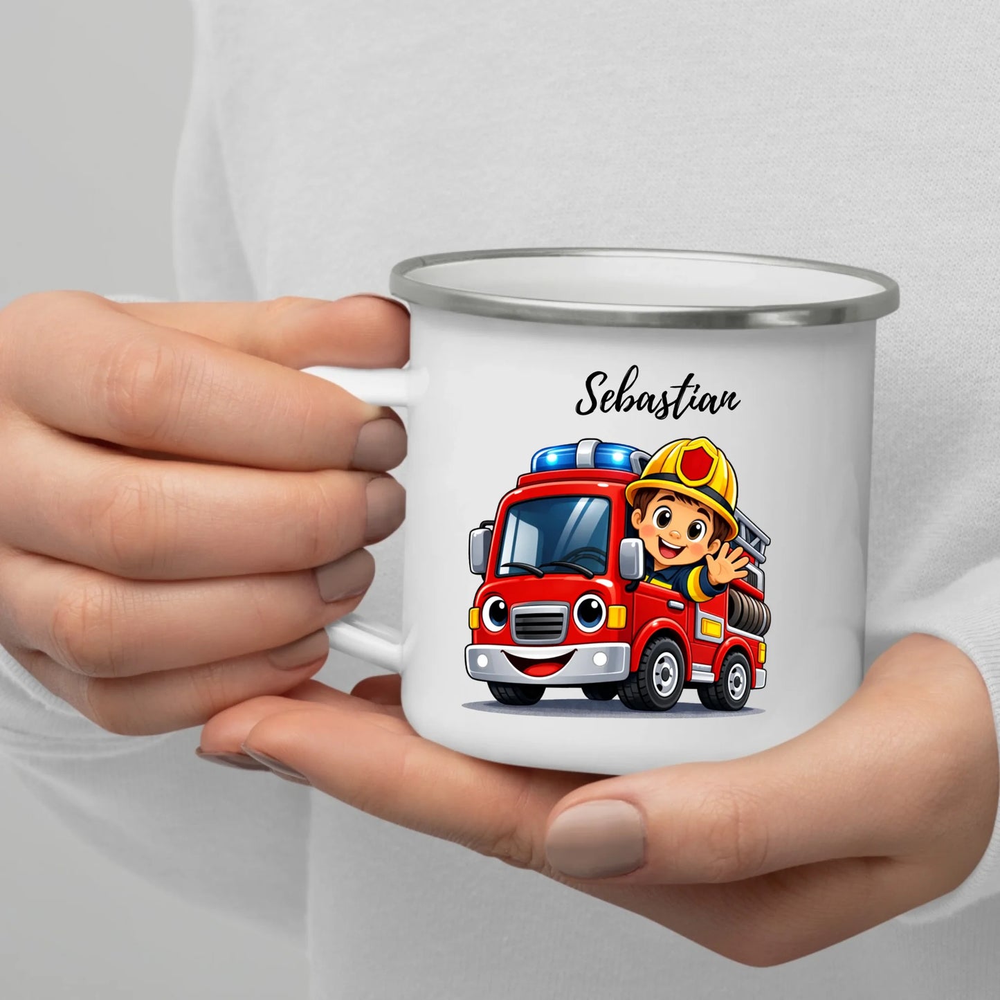 Emaille Kindertasse mit Henkel – bruchsicherer Kinderbecher mit Namen, ideal als Geschenk im Herbst