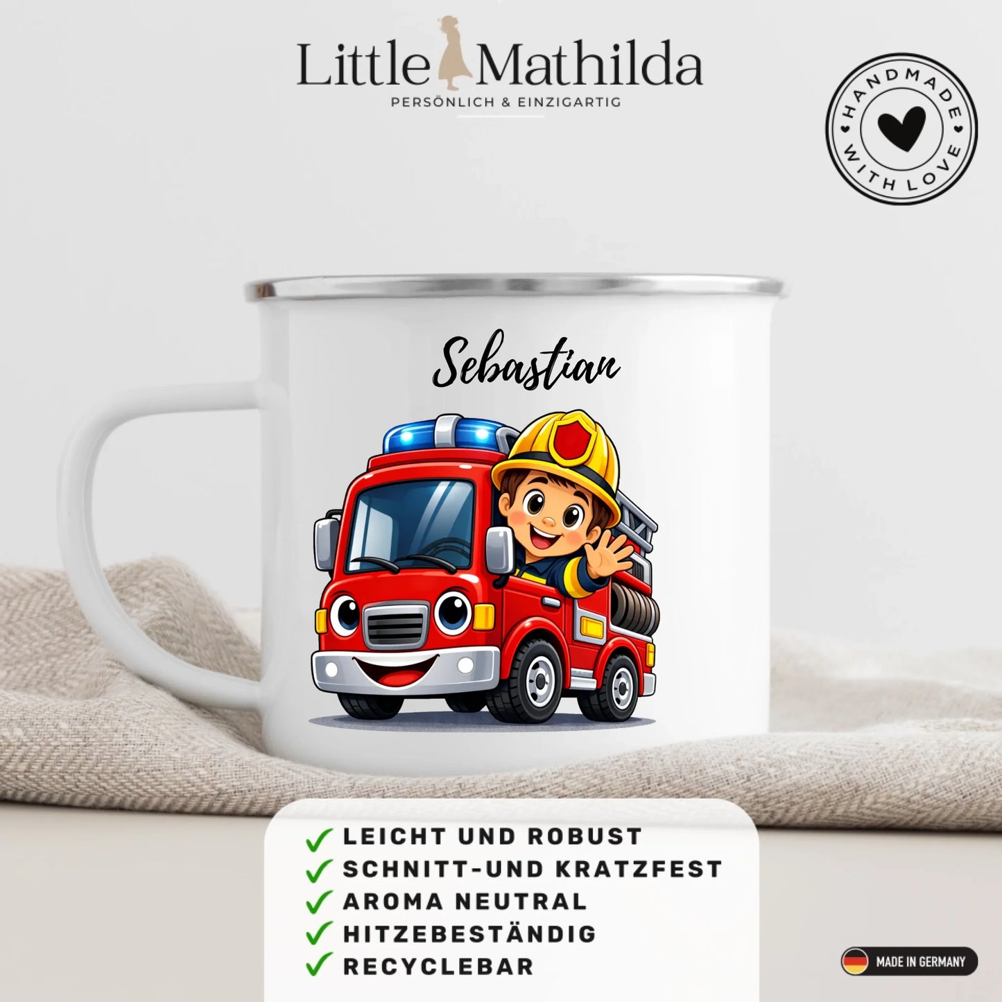 Personalisierte Kindertasse aus Emaille – hochwertige Kinderbecher mit Namen und Motiv selbst gestalten