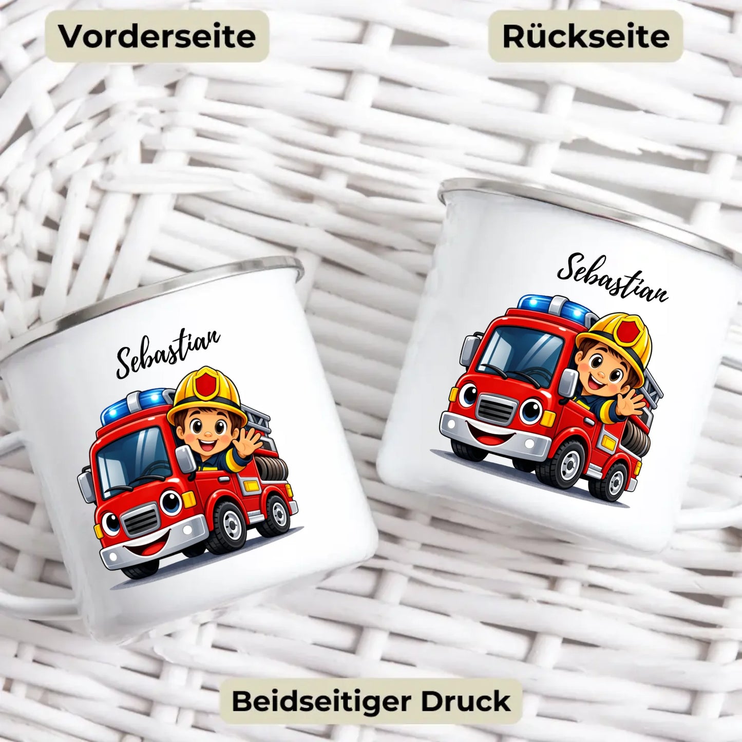 Emaille Kindertasse mit Namen und Tiermotiv – personalisierte Tasse für Kinder zum Frühstück oder Kindergarten