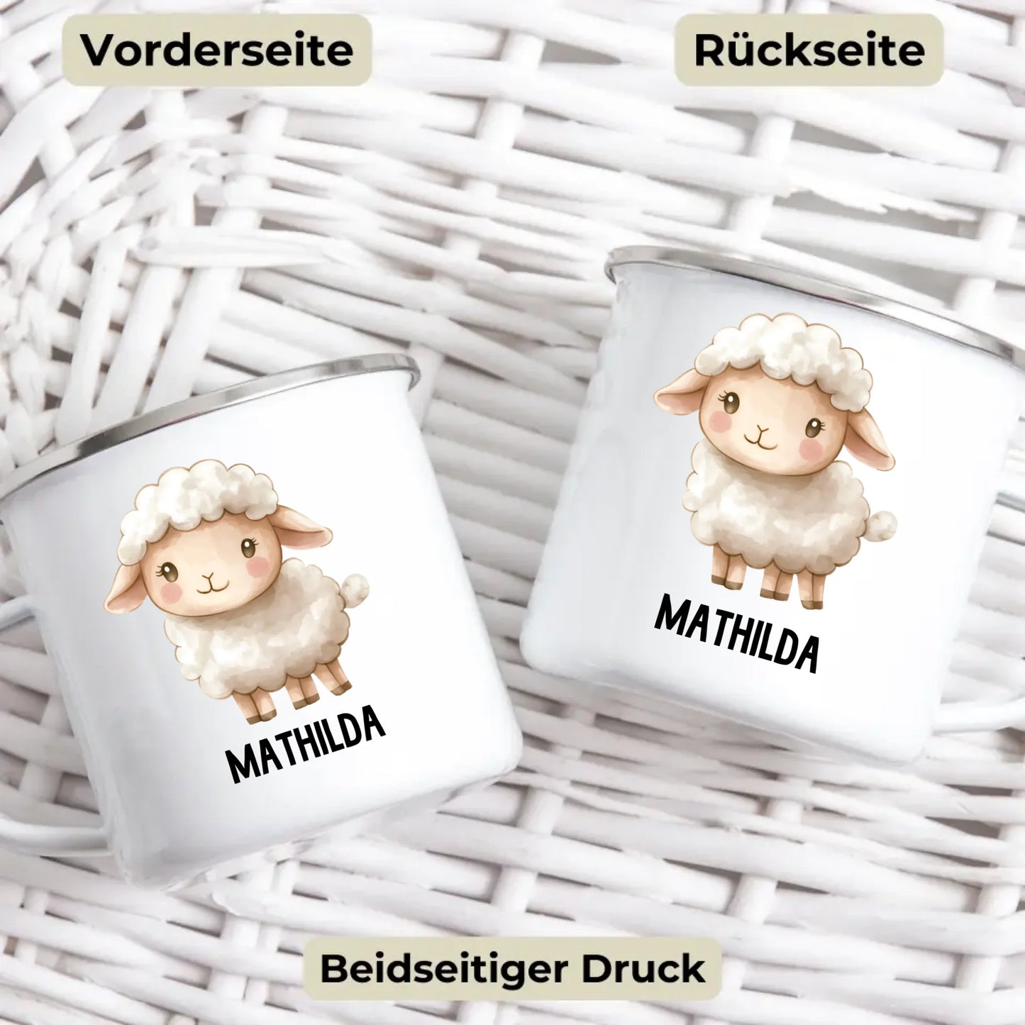Personalisierte Kindertasse Schaf mit Namen