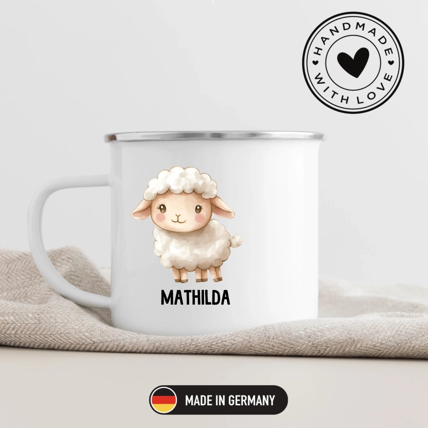 Personalisierte Kindertasse Schaf mit Namen