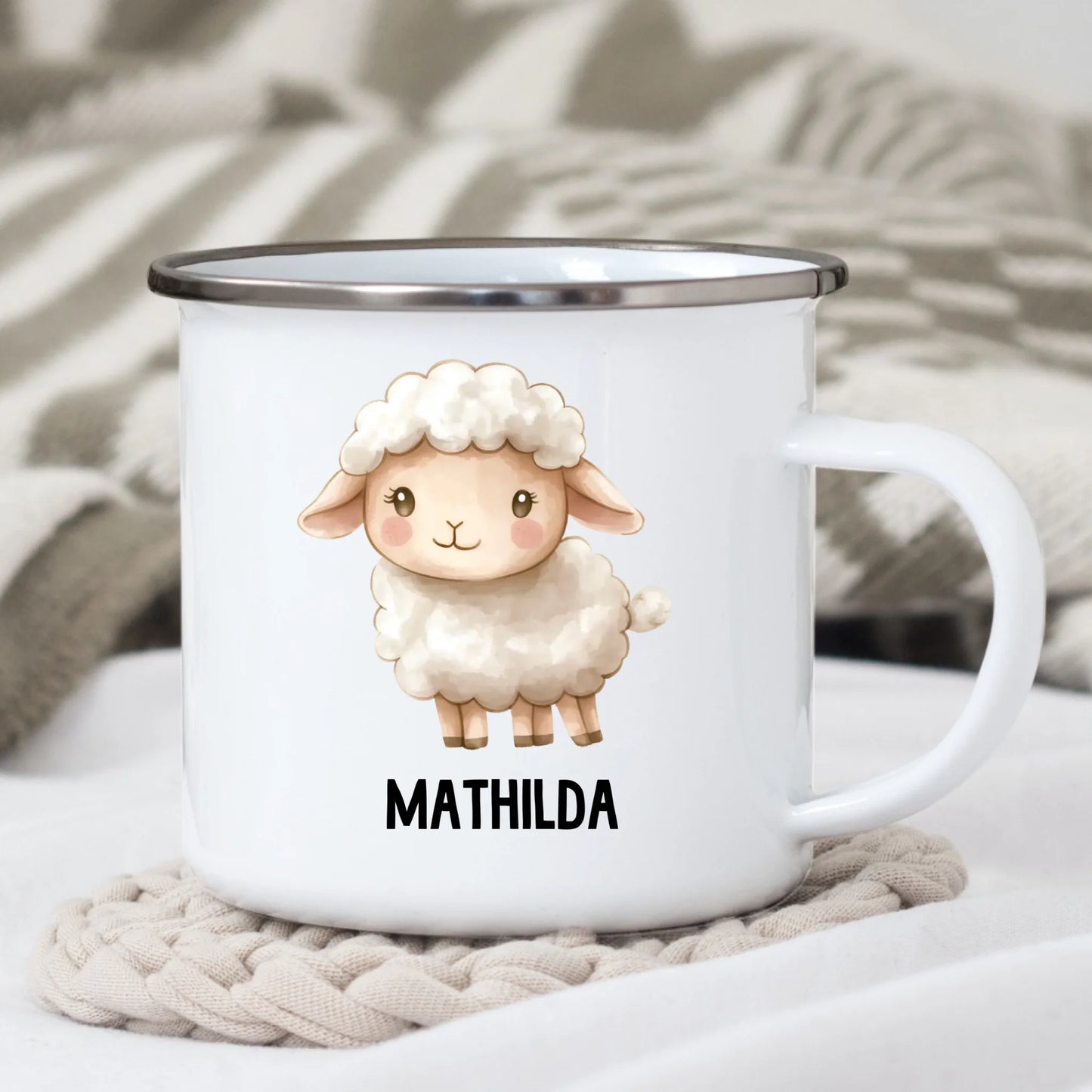 Personalisierte Kindertasse Schaf mit Namen
