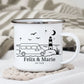 Personalisierte Emaille Camping Tasse Kastenwagen am Meer