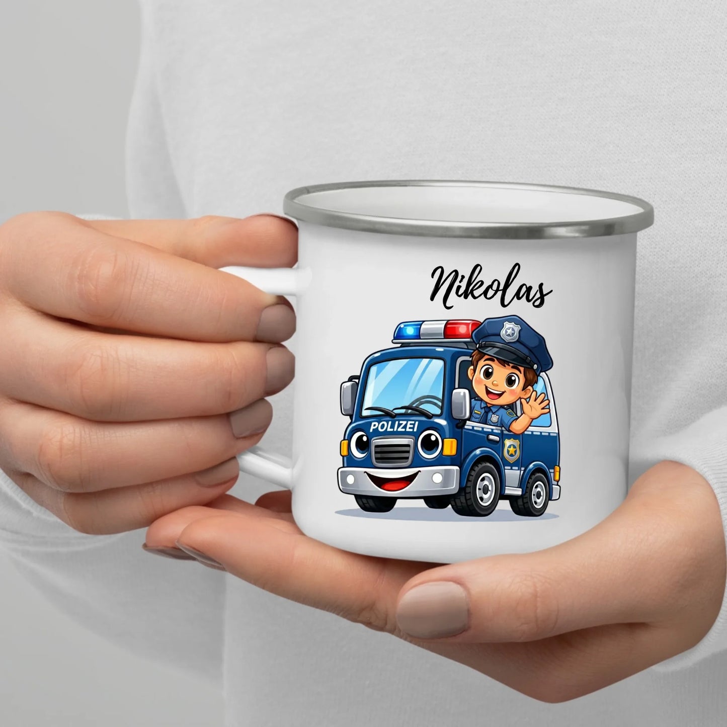 Emaille Kindertasse mit Henkel – bruchsicherer Kinderbecher mit Namen, ideal als Geschenk im Herbst