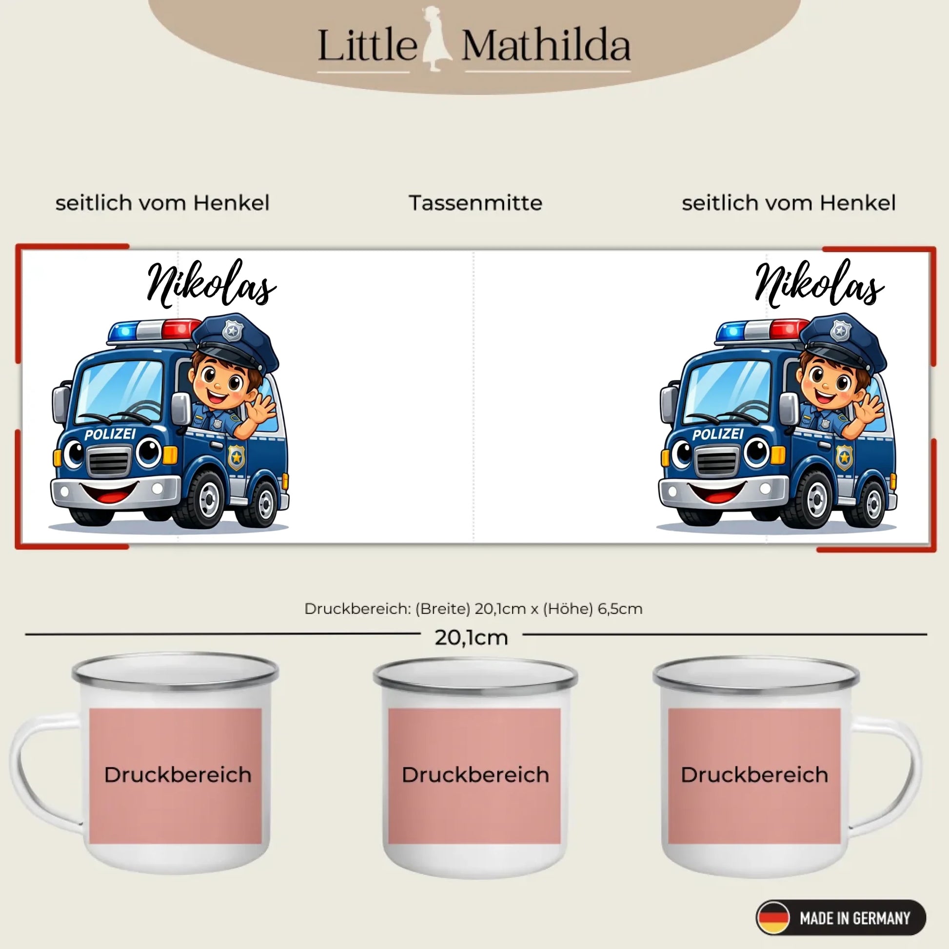 Kindertasse Weihnachten – liebevoll personalisierte Emaille Tasse mit Namen und winterlichem Design von Little Mathilda