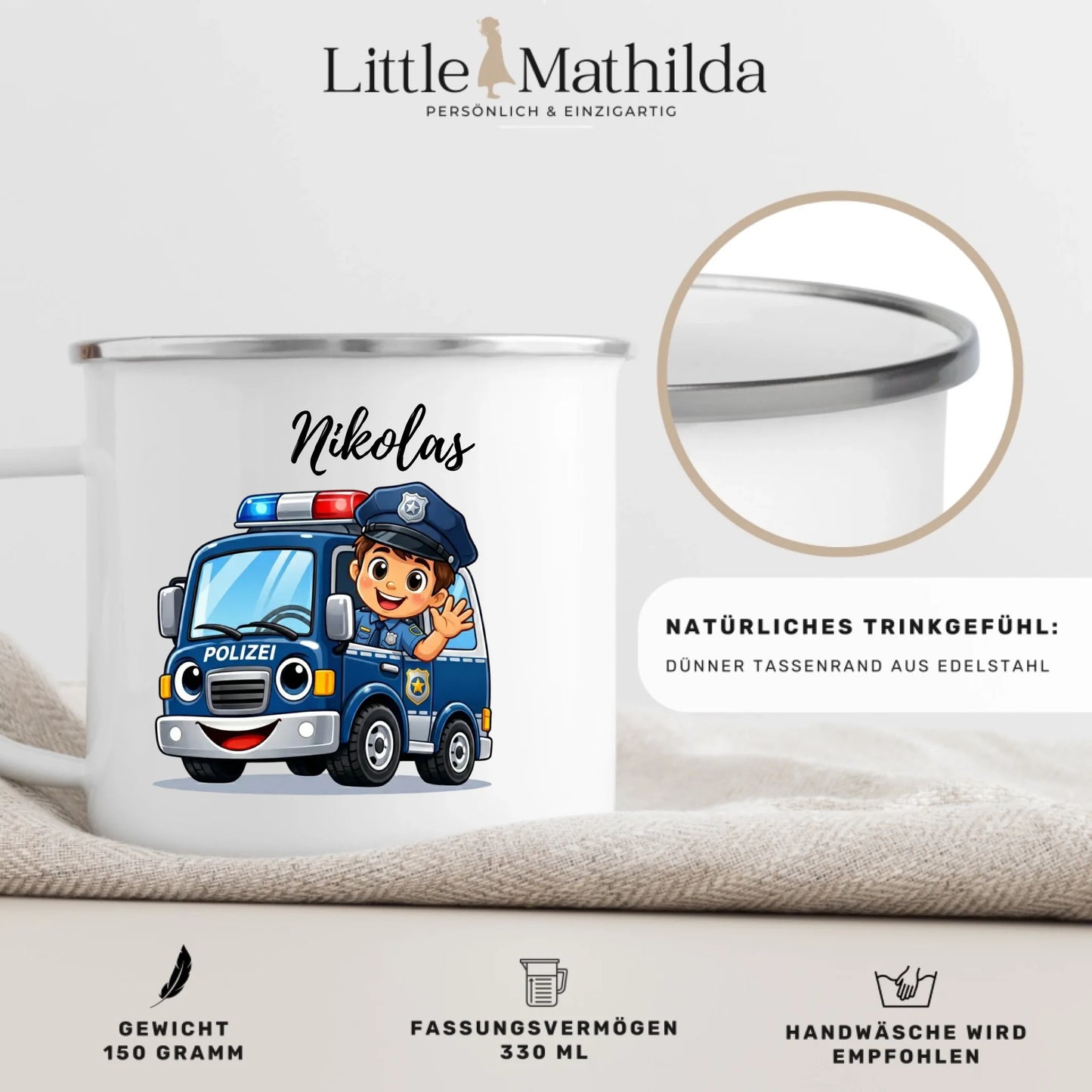 Individuell bedruckte Kindertasse mit Foto – personalisierte Emaille Tasse für Kinder von Little Mathilda