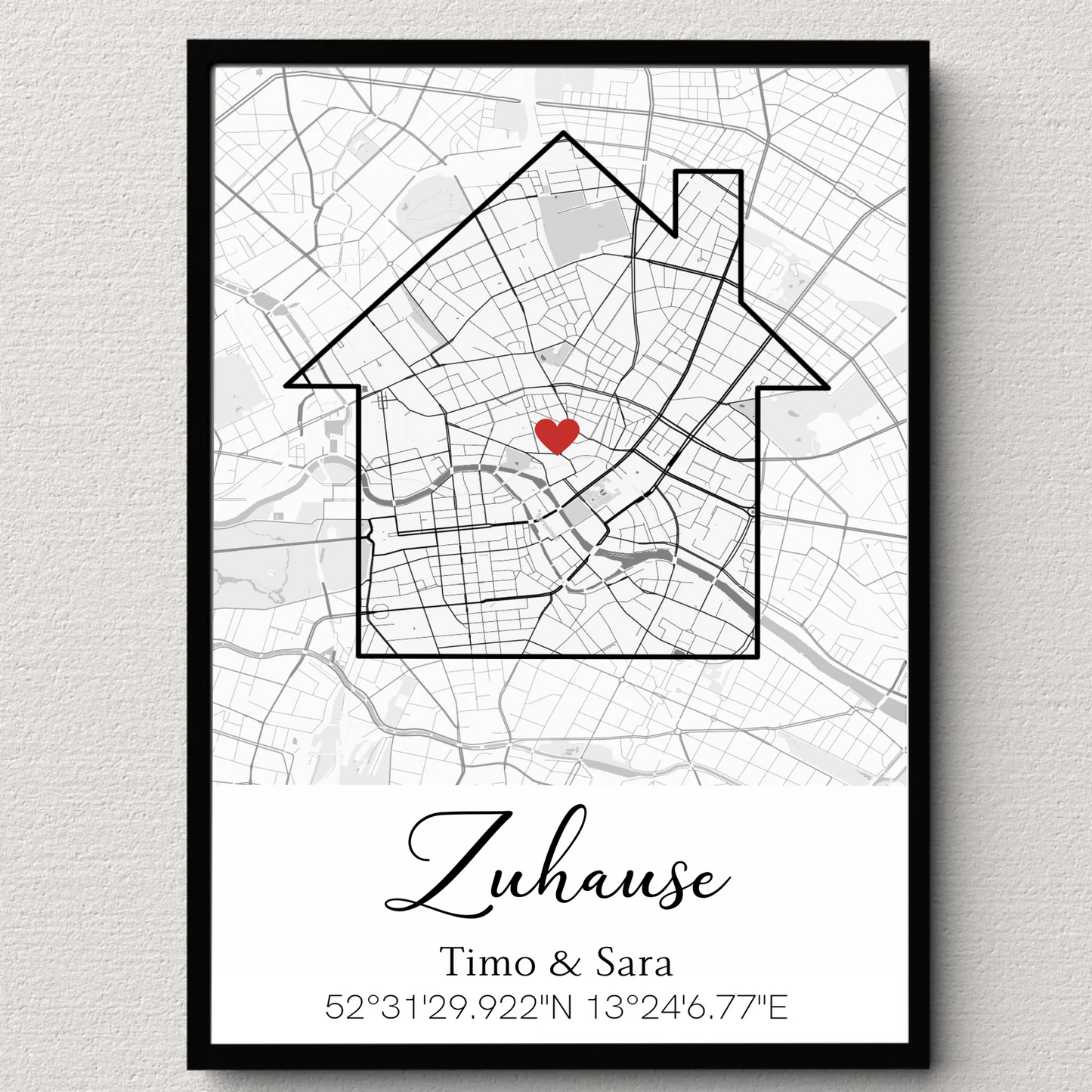 Personalisiertes Poster zum Einzug mit Stadtkarte & Koordinaten
