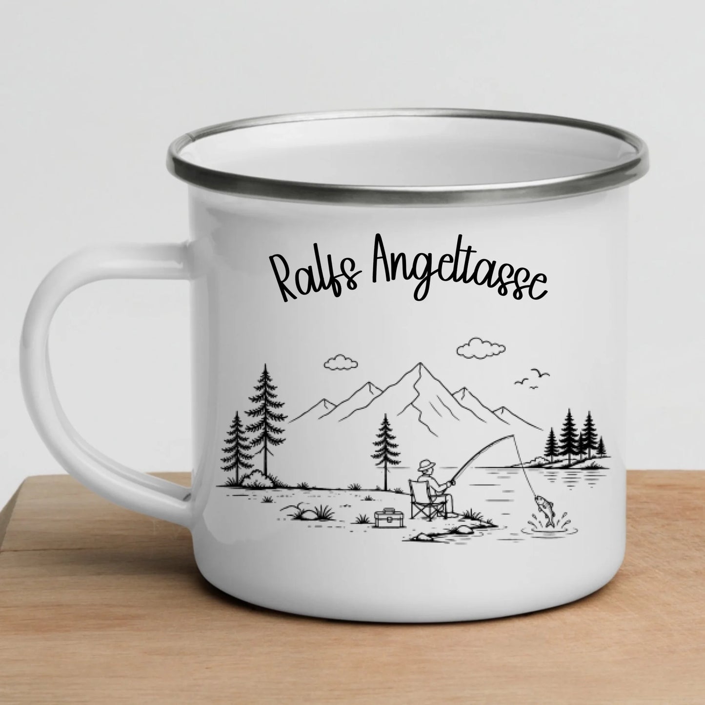 Personalisierte Emaille Camping Tasse mit Namen und Edelstahlrand von Little Mathilda
